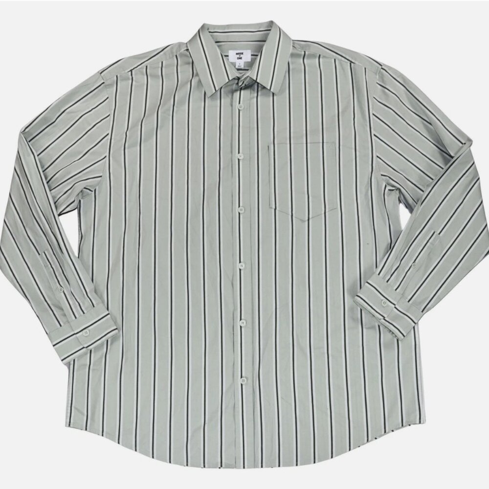 Mode of One Men Relaxed Fit Vertical Striped Long Sleeve Button Down Shirt S